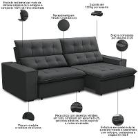 Sofá Retrátil Reclinável Para Sala 3 Lugares 250cm Vincent F04 Veludo Cinza Escuro - Lyam Decor - 3