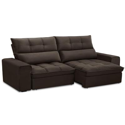 Sofá Retrátil Reclinável Para Sala 3 Lugares 210cm Asaph F04 Veludo Marrom Escuro - Lyam Decor