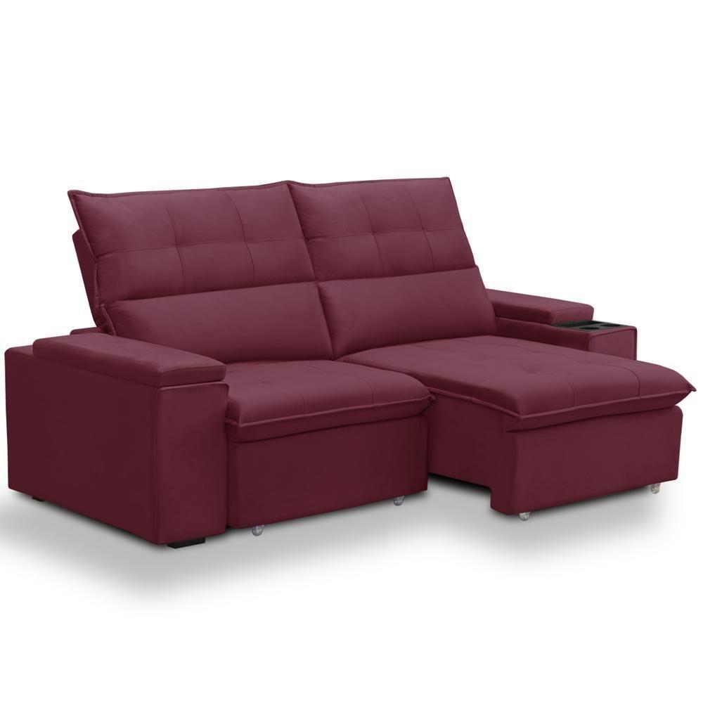 Sofá Retrátil Reclinável Para Sala 3 Lugares 230cm Niels F04 Veludo Vermelho - Lyam Decor - 1