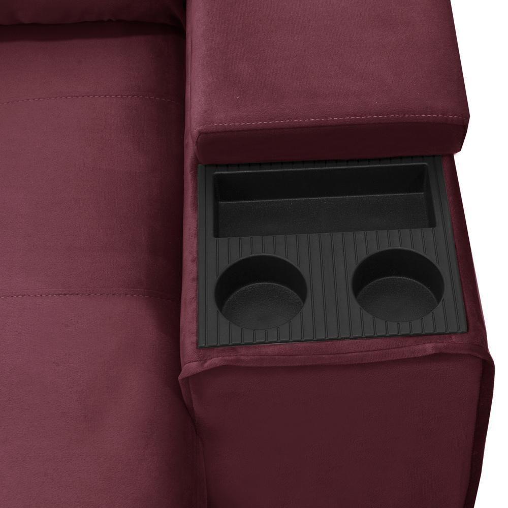 Sofá Retrátil Reclinável Para Sala 3 Lugares 230cm Niels F04 Veludo Vermelho - Lyam Decor - 8