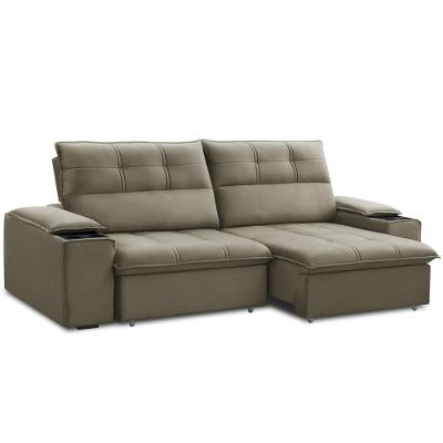Sofá Retrátil Reclinável Para Sala 3 Lugares 210cm Zayn F04 Veludo Marrom Claro - Lyam Decor