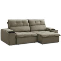 Sofá Retrátil Reclinável Para Sala 3 Lugares 210cm Zayn F04 Veludo Marrom Claro - Lyam Decor - 1