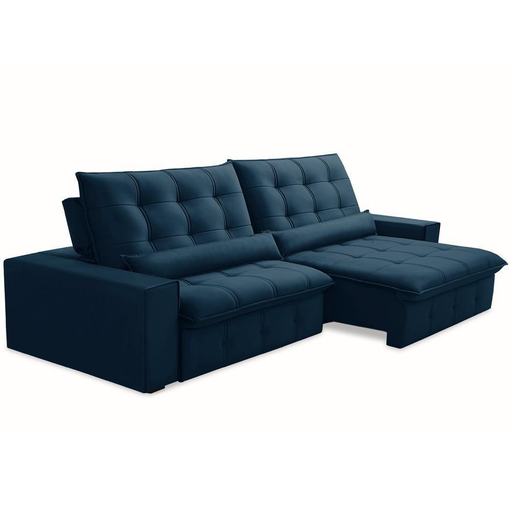 Sofá Retrátil Reclinável Para Sala 4 Lugares 290cm Curie F04 Veludo Azul - Lyam Decor - 1