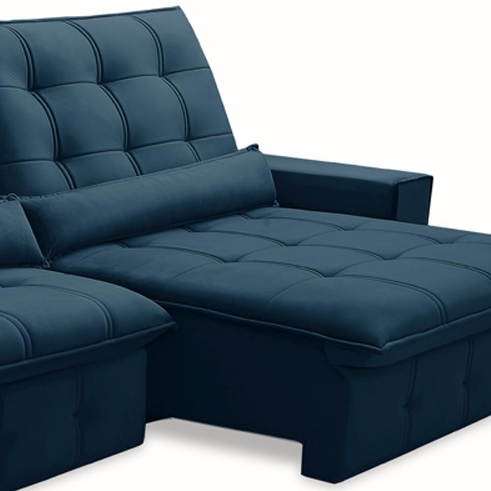 Sofá Retrátil Reclinável Para Sala 4 Lugares 290cm Curie F04 Veludo Azul - Lyam Decor - 5