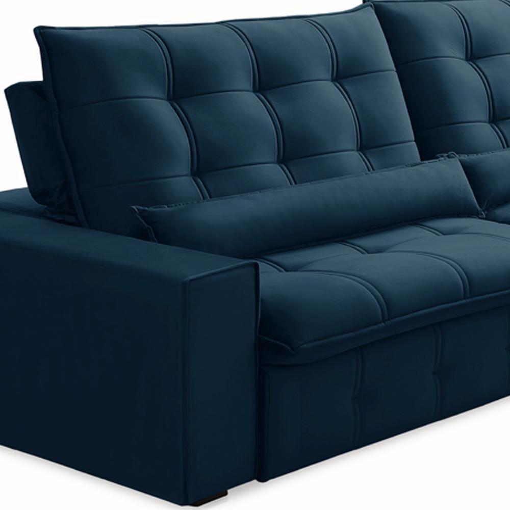 Sofá Retrátil Reclinável Para Sala 4 Lugares 290cm Curie F04 Veludo Azul - Lyam Decor - 6