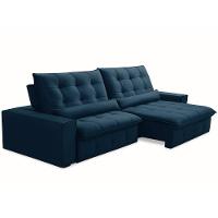 Sofá Retrátil Reclinável Para Sala 4 Lugares 290cm Curie F04 Veludo Azul - Lyam Decor - 1