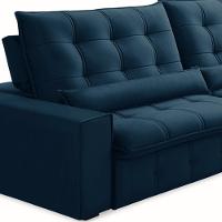 Sofá Retrátil Reclinável Para Sala 4 Lugares 290cm Curie F04 Veludo Azul - Lyam Decor - 6