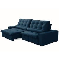 Sofá Retrátil Reclinável Para Sala 4 Lugares 290cm Curie F04 Veludo Azul - Lyam Decor - 7