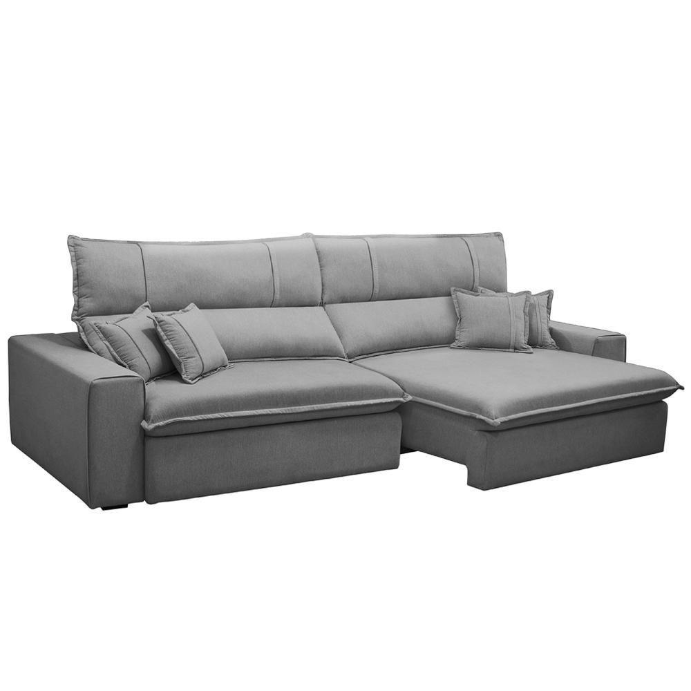 Sofá Retrátil Reclinável Para Sala 3 Lugares 250cm Aisha F04 Veludo Cinza Claro - Lyam Decor - 1