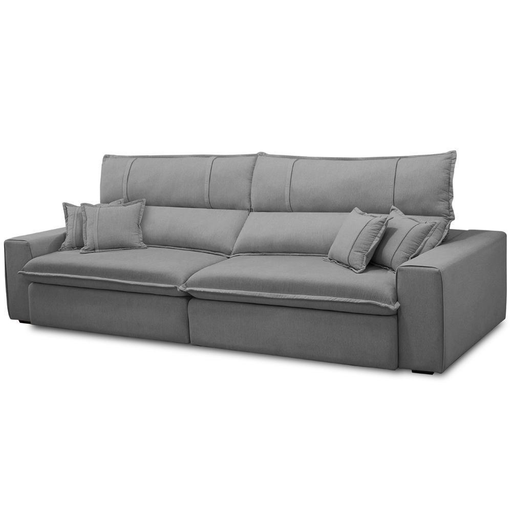 Sofá Retrátil Reclinável Para Sala 3 Lugares 250cm Aisha F04 Veludo Cinza Claro - Lyam Decor - 5