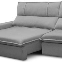 Sofá Retrátil Reclinável Para Sala 3 Lugares 250cm Aisha F04 Veludo Cinza Claro - Lyam Decor - 6