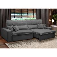 Sofá Retrátil Reclinável Para Sala 3 Lugares 250cm Aisha F04 Veludo Cinza Escuro - Lyam Decor - 2