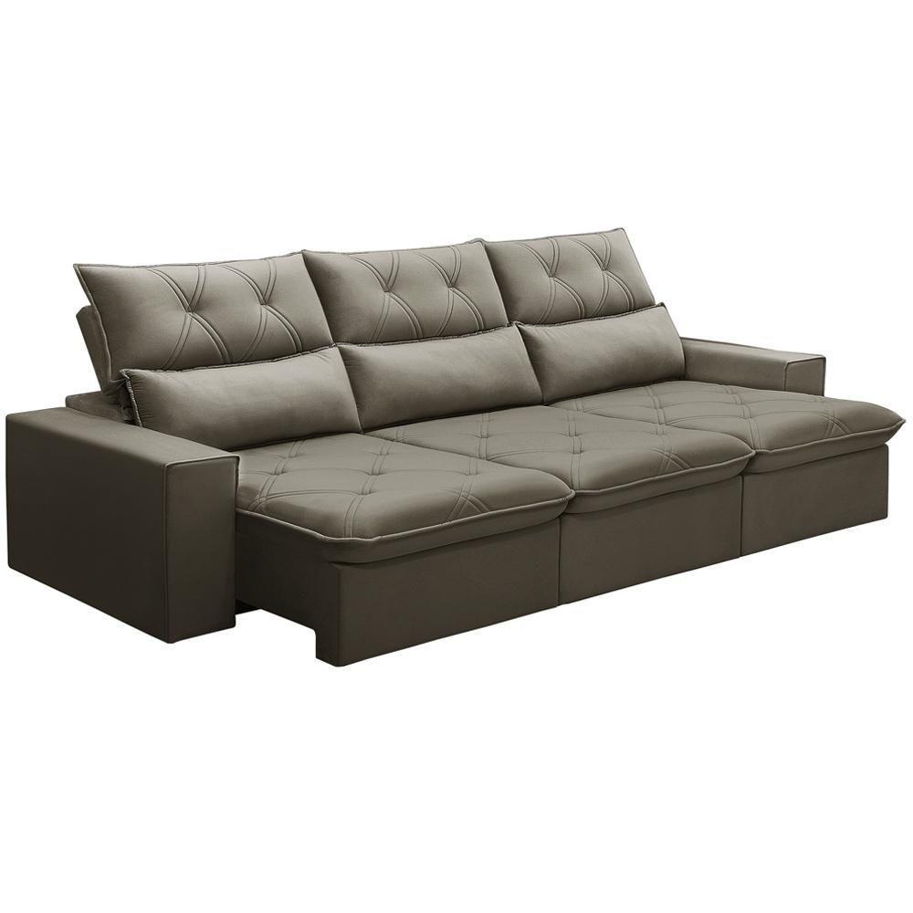 Sofá Retrátil Reclinável Para Sala 3 Lugares 230cm Aires F04 Veludo Marrom Claro - Lyam Decor - 1