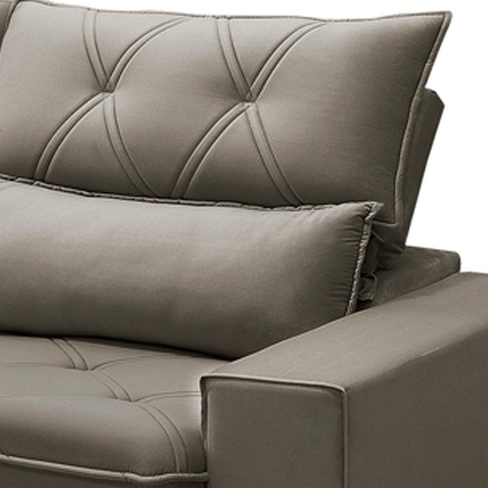 Sofá Retrátil Reclinável Para Sala 3 Lugares 230cm Aires F04 Veludo Marrom Claro - Lyam Decor - 4