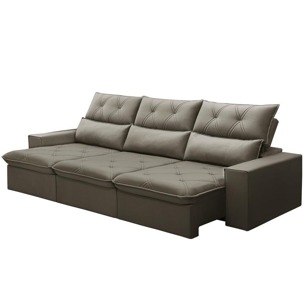 Sofá Retrátil Reclinável Para Sala 3 Lugares 230cm Aires F04 Veludo Marrom Claro - Lyam Decor - 5