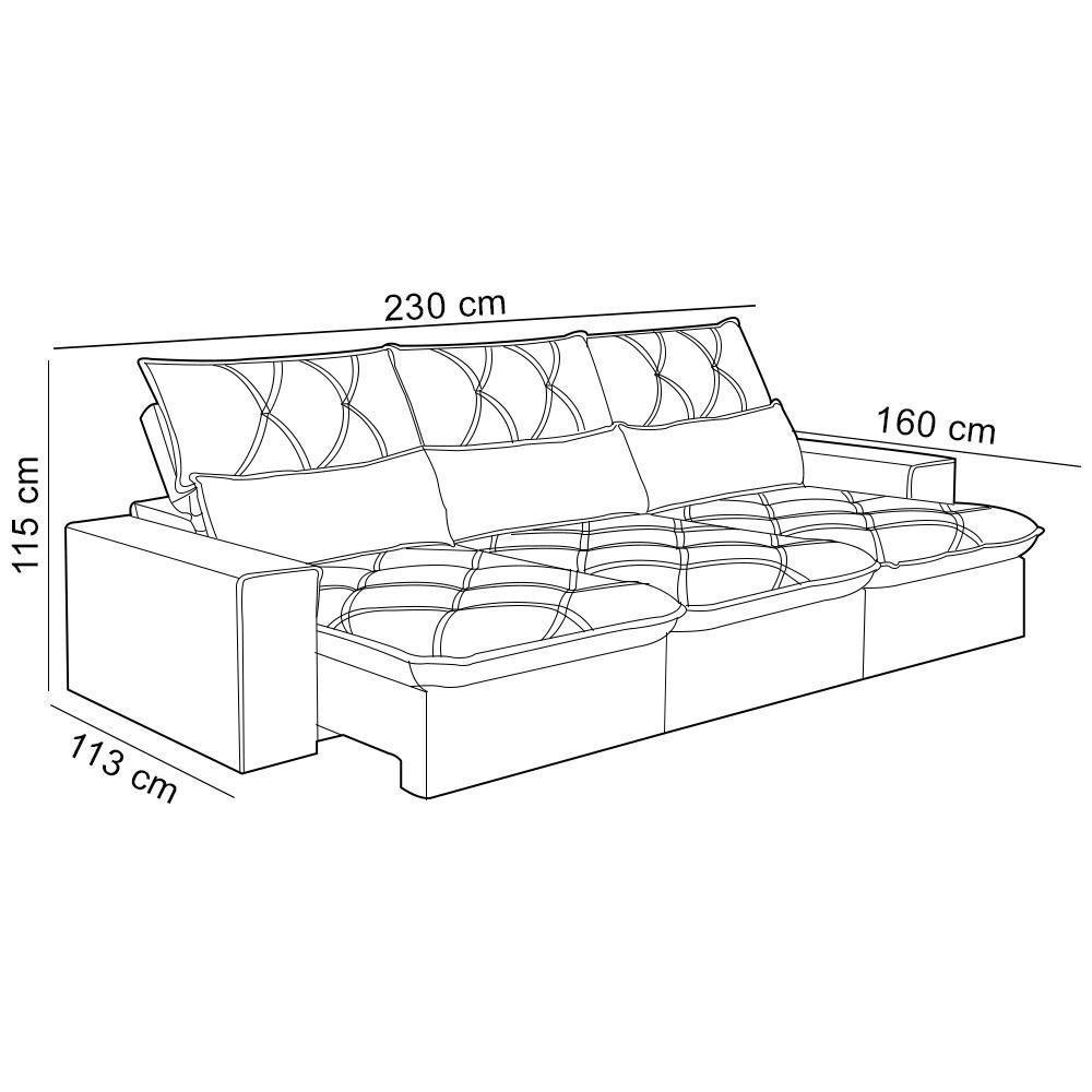 Sofá Retrátil Reclinável Para Sala 3 Lugares 230cm Aires F04 Veludo Marrom Claro - Lyam Decor - 8
