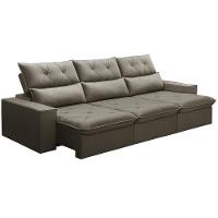 Sofá Retrátil Reclinável Para Sala 3 Lugares 230cm Aires F04 Veludo Marrom Claro - Lyam Decor - 1