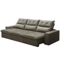 Sofá Retrátil Reclinável Para Sala 3 Lugares 230cm Aires F04 Veludo Marrom Claro - Lyam Decor - 5