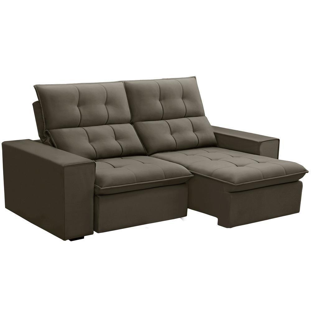 Sofá Retrátil Reclinável Para Sala 3 Lugares 230cm Vincent F04 Veludo Marrom Claro - Lyam Decor - 1