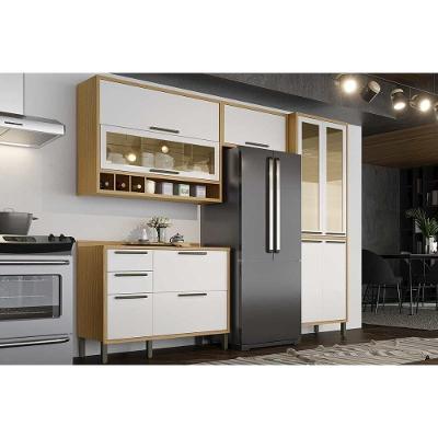 Kit Cozinha Modulada 4 Peças Syrah 2 Aéreos + 1 Balcão + 1 Paneleiro C4p05 Amendoa Off White Ronipa