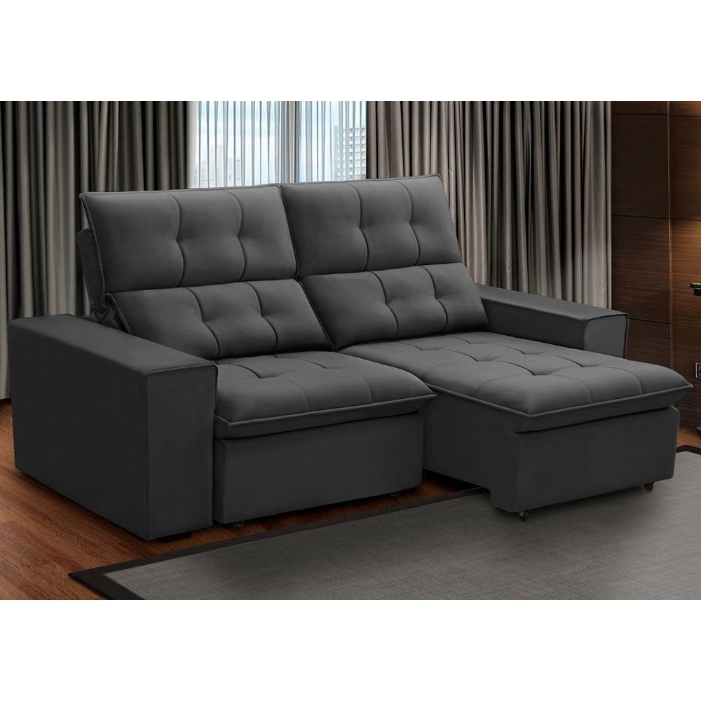 Sofá Retrátil Reclinável Para Sala 3 Lugares 210cm Vincent F04 Veludo Cinza Escuro - Lyam Decor - 2