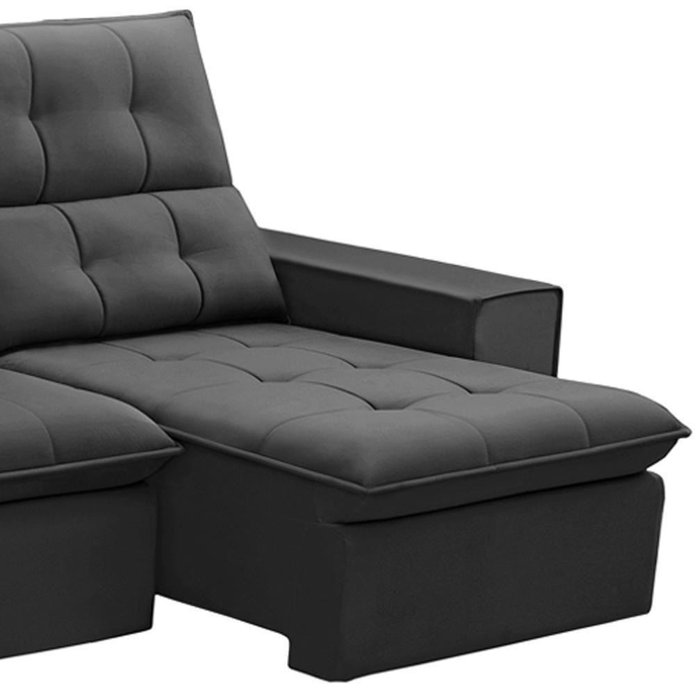Sofá Retrátil Reclinável Para Sala 3 Lugares 210cm Vincent F04 Veludo Cinza Escuro - Lyam Decor - 5