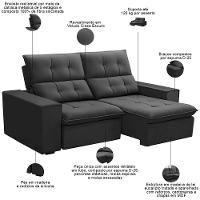 Sofá Retrátil Reclinável Para Sala 3 Lugares 210cm Vincent F04 Veludo Cinza Escuro - Lyam Decor - 3