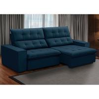 Sofá Retrátil Reclinável Para Sala 3 Lugares 250cm Vincent F04 Veludo Azul - Lyam Decor - 2