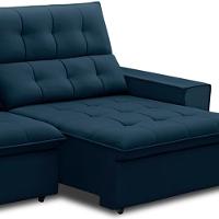 Sofá Retrátil Reclinável Para Sala 3 Lugares 250cm Vincent F04 Veludo Azul - Lyam Decor - 5