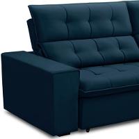 Sofá Retrátil Reclinável Para Sala 3 Lugares 250cm Vincent F04 Veludo Azul - Lyam Decor - 6