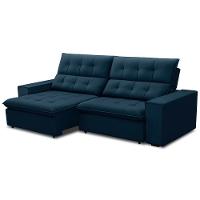 Sofá Retrátil Reclinável Para Sala 3 Lugares 250cm Vincent F04 Veludo Azul - Lyam Decor - 7