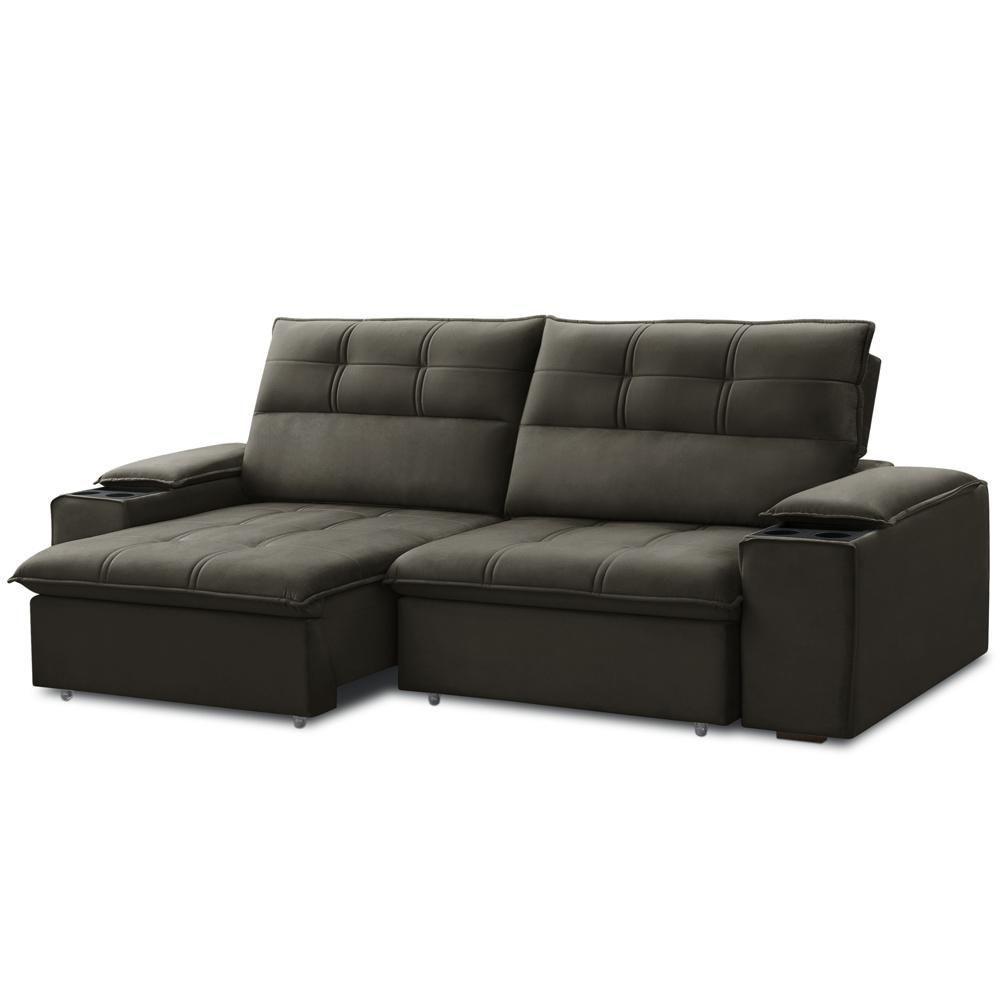 Sofá Retrátil Reclinável Para Sala 3 Lugares 210cm Zayn F04 Veludo Marrom Escuro - Lyam Decor - 7