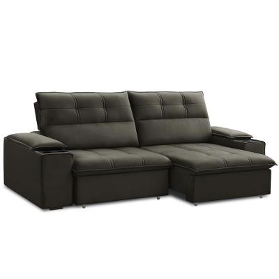 Sofá Retrátil Reclinável Para Sala 3 Lugares 210cm Zayn F04 Veludo Marrom Escuro - Lyam Decor