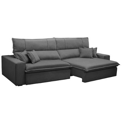 Sofá Retrátil Reclinável Para Sala 4 Lugares 290cm Aisha F04 Veludo Cinza Escuro - Lyam Decor