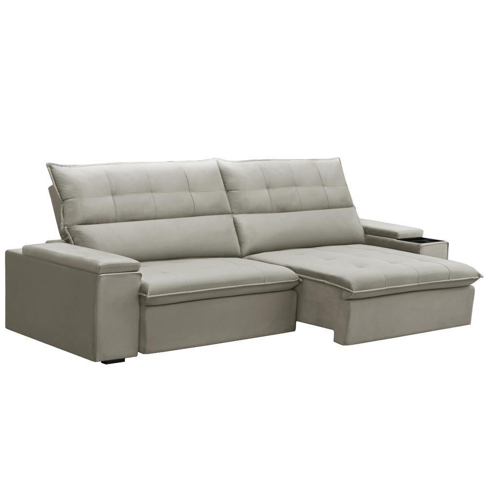 Sofá Retrátil Reclinável Para Sala 3 Lugares 250cm Niels F04 Veludo Bege - Lyam Decor - 1