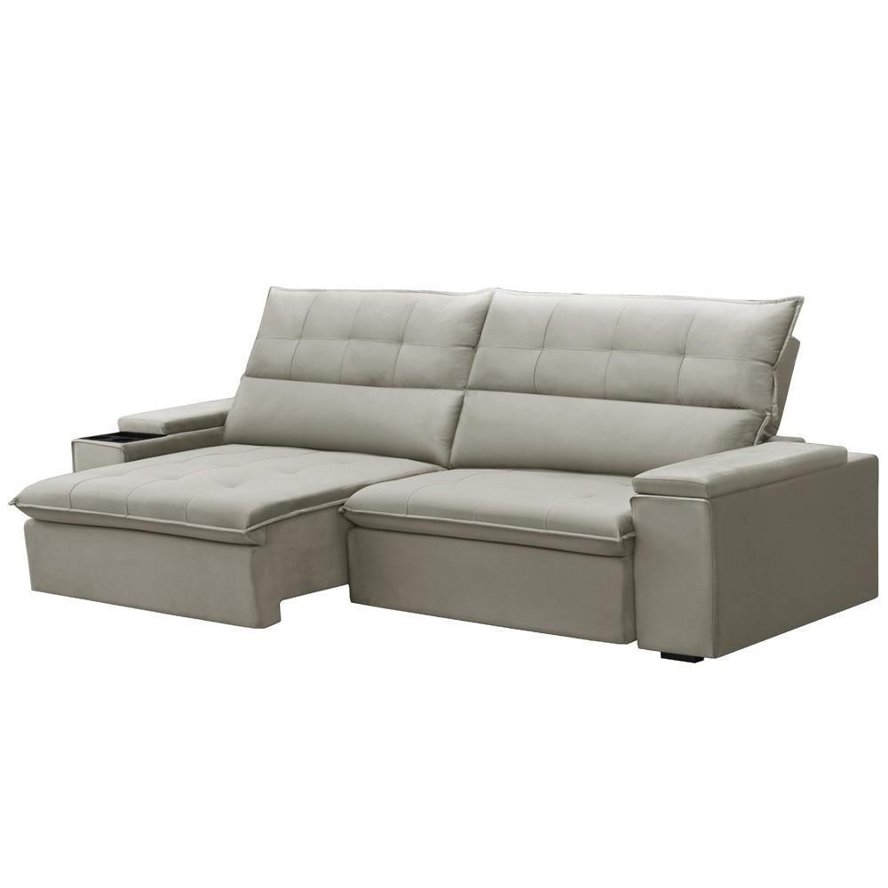 Sofá Retrátil Reclinável Para Sala 3 Lugares 250cm Niels F04 Veludo Bege - Lyam Decor - 5