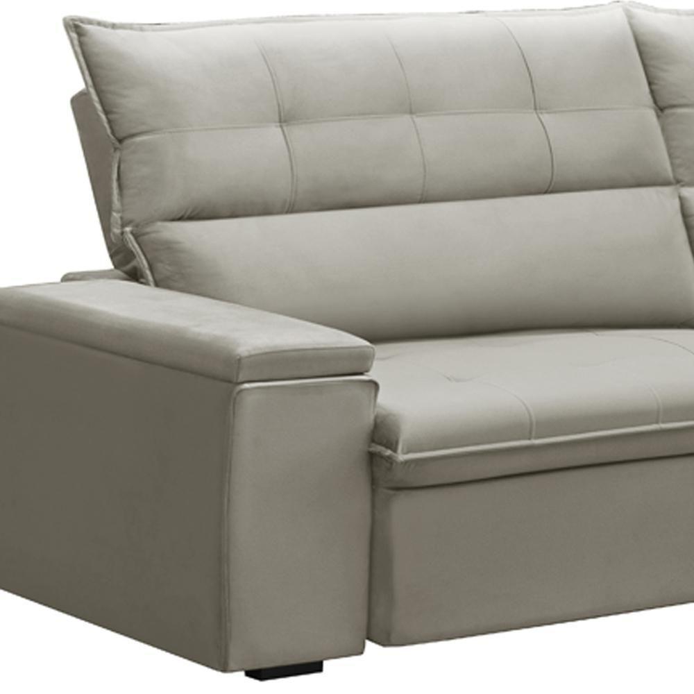 Sofá Retrátil Reclinável Para Sala 3 Lugares 250cm Niels F04 Veludo Bege - Lyam Decor - 6