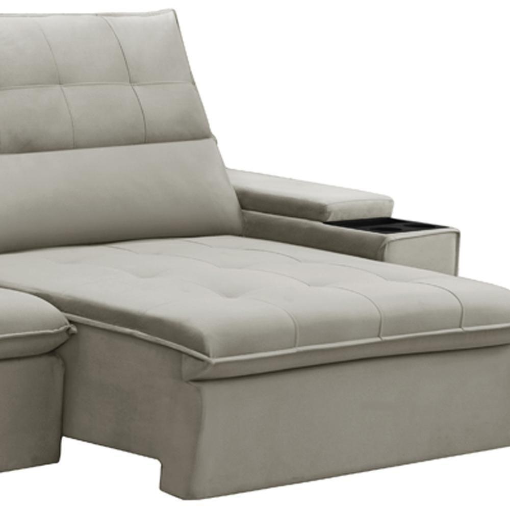 Sofá Retrátil Reclinável Para Sala 3 Lugares 250cm Niels F04 Veludo Bege - Lyam Decor - 7