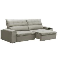 Sofá Retrátil Reclinável Para Sala 3 Lugares 250cm Niels F04 Veludo Bege - Lyam Decor - 1