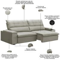 Sofá Retrátil Reclinável Para Sala 3 Lugares 250cm Niels F04 Veludo Bege - Lyam Decor - 3