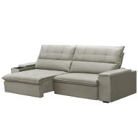 Sofá Retrátil Reclinável Para Sala 3 Lugares 250cm Niels F04 Veludo Bege - Lyam Decor - 5