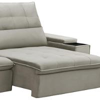 Sofá Retrátil Reclinável Para Sala 3 Lugares 250cm Niels F04 Veludo Bege - Lyam Decor - 7