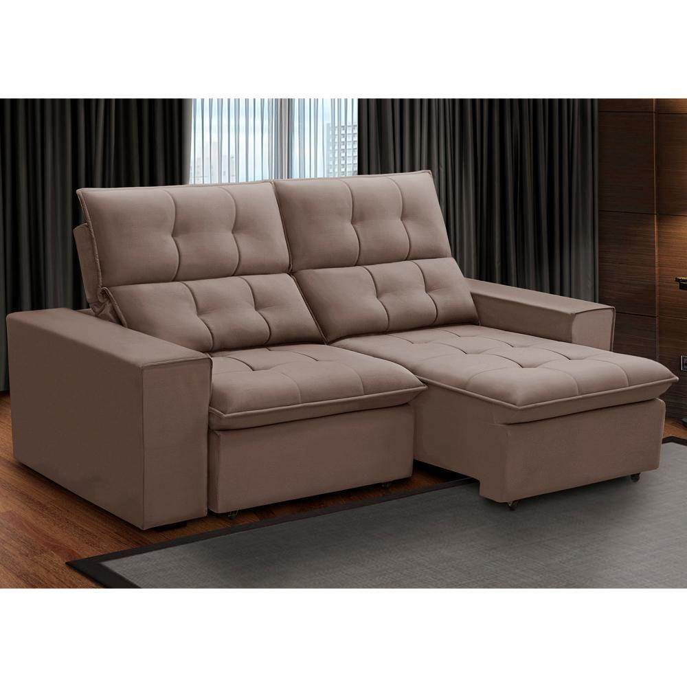 Sofá Retrátil Reclinável Para Sala 3 Lugares 210cm Vincent F04 Veludo Rosê - Lyam Decor - 2