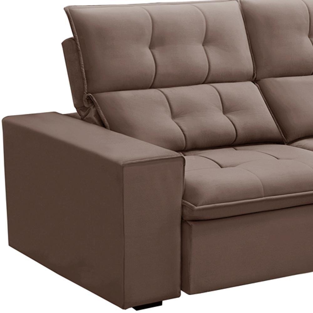 Sofá Retrátil Reclinável Para Sala 3 Lugares 210cm Vincent F04 Veludo Rosê - Lyam Decor - 6