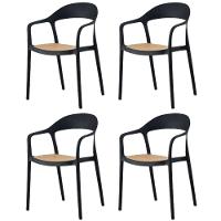 Kit 4 Cadeiras Com Braço Lia Rivatti Polipropileno Preto Assento Simulando Rattan Bege Proteção Uv - 1