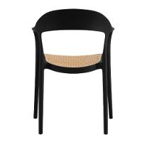 Kit 4 Cadeiras Com Braço Lia Rivatti Polipropileno Preto Assento Simulando Rattan Bege Proteção Uv