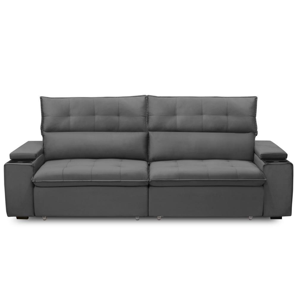 Sofá Retrátil Reclinável Para Sala 4 Lugares 270cm Niels F04 Veludo Cinza Escuro - Lyam Decor - 3