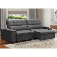 Sofá Retrátil Reclinável Para Sala 4 Lugares 270cm Niels F04 Veludo Cinza Escuro - Lyam Decor - 2