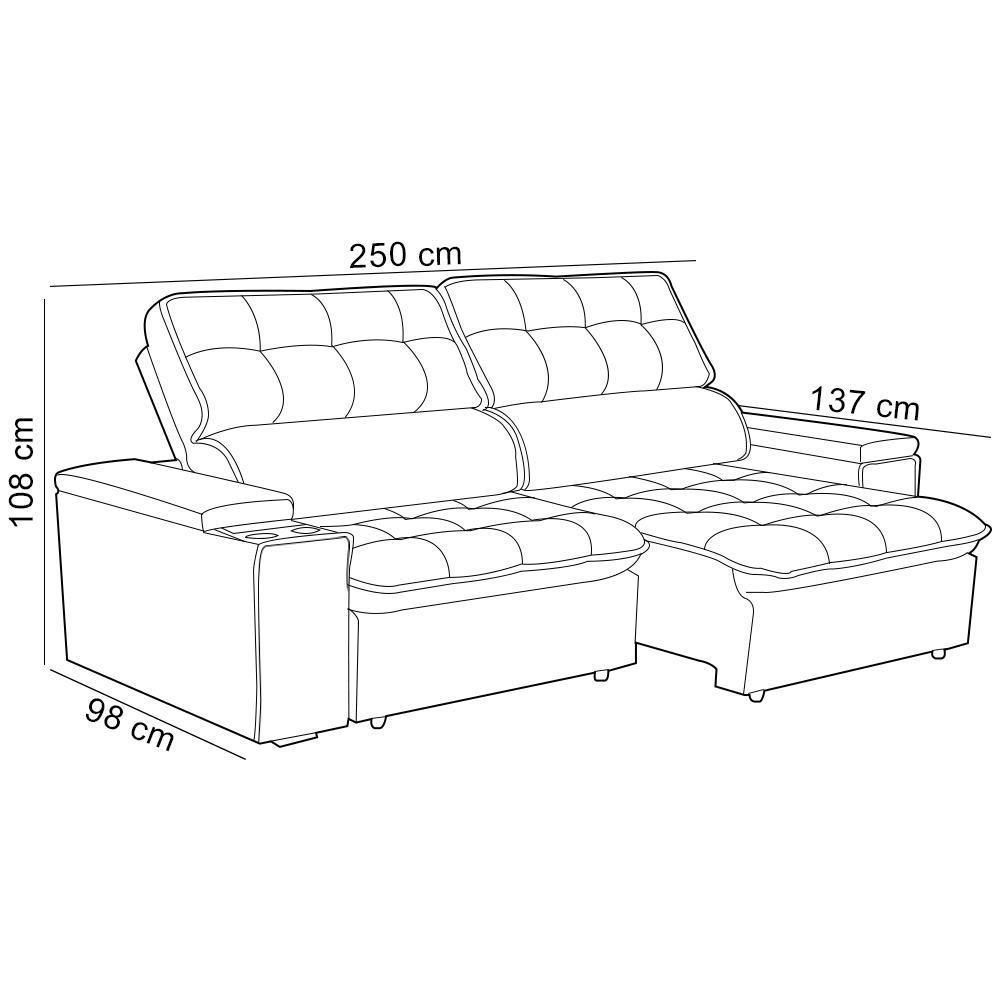 Sofá Retrátil Reclinável Para Sala 3 Lugares 250cm Nour F04 Veludo Cinza Escuro - Lyam Decor - 4