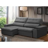 Sofá Retrátil Reclinável Para Sala 3 Lugares 250cm Nour F04 Veludo Cinza Escuro - Lyam Decor - 2